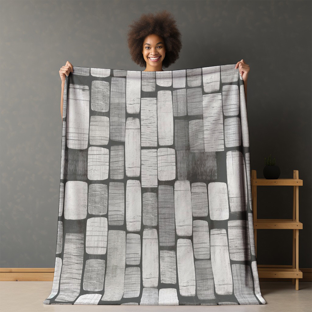 White Squares Printed Sherpa Fleece Blanket Pattern Design