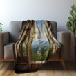 Window Overlooking Green Mountains Printed Sherpa Fleece Blanket