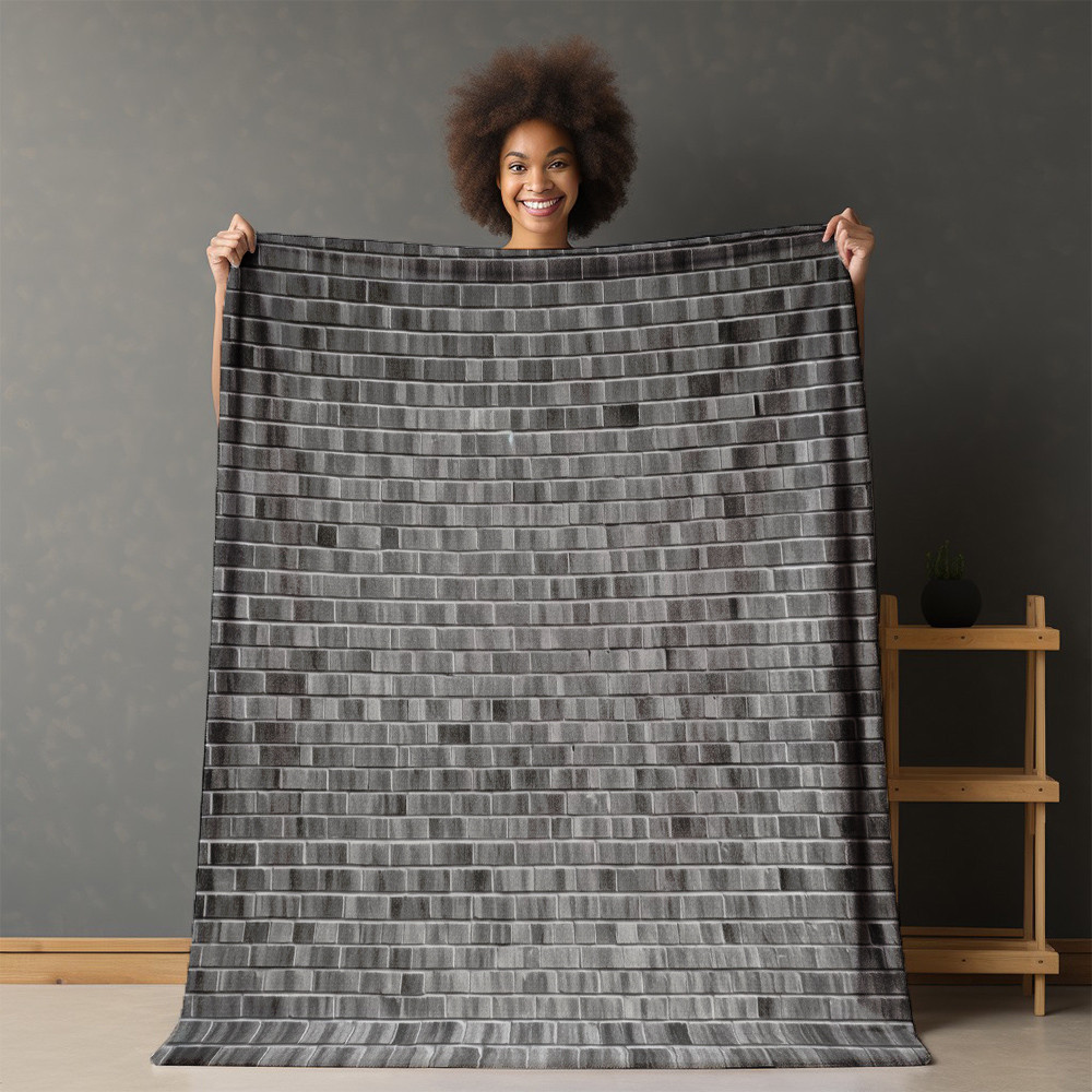 White And Black Bricks Wall Printed Sherpa Fleece Blanket Texture Design
