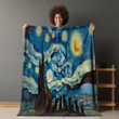 Wolves At Night Printed Sherpa Fleece Blanket Post Impressionism Artwork Mix Design