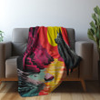 Wolf Risograph Printed Sherpa Fleece Blanket Animal Design