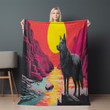 Wolf Risograph Printed Sherpa Fleece Blanket Animal Design