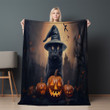 Witch Cat Pumpkin Printed Sherpa Fleece Blanket Halloween Animal Design