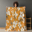 White Flowers On Orange Printed Sherpa Fleece Blanket Floral Design