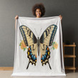 Yellow Butterfly Printed Sherpa Fleece Blanket Insect Design