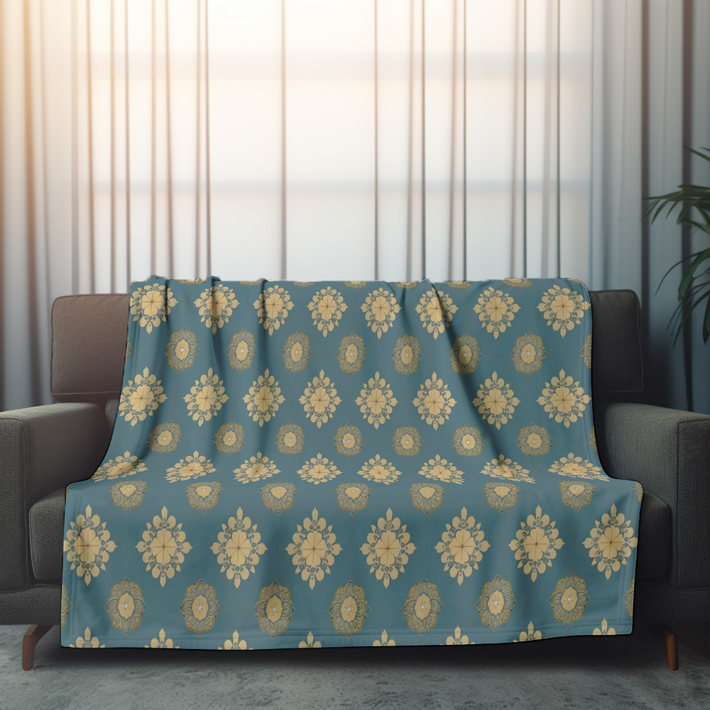 Yellow Flowers On Green Background Printed Sherpa Fleece Blanket Tile Pattern Design