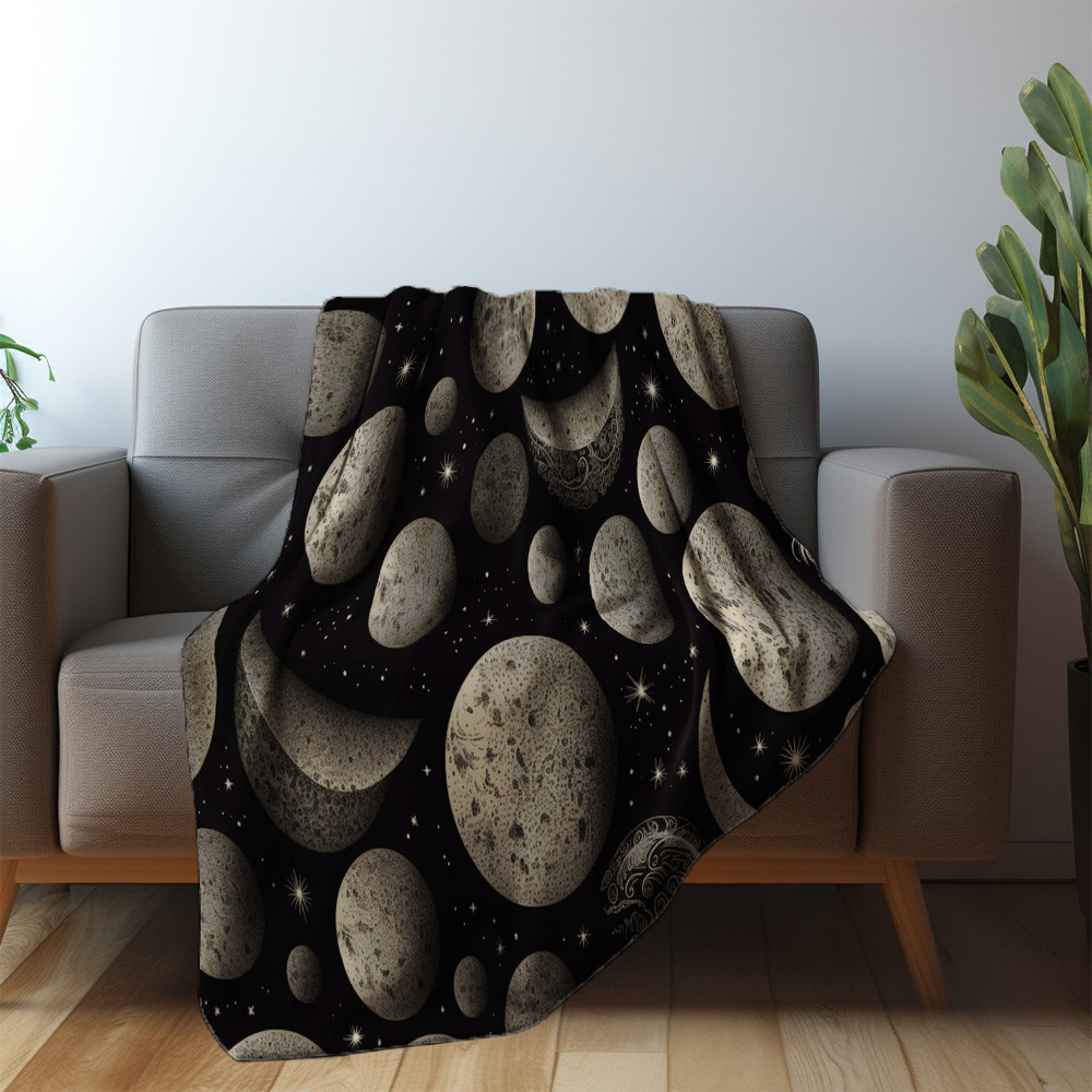World Of Moon Pattern Printed Sherpa Fleece Blanket