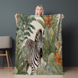 Zebra With Botanical Elements Printed Sherpa Fleece Blanket Animal Design