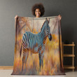 Zebra In Wildlife Printed Sherpa Fleece Blanket Oil Painng Animal Hunting Design