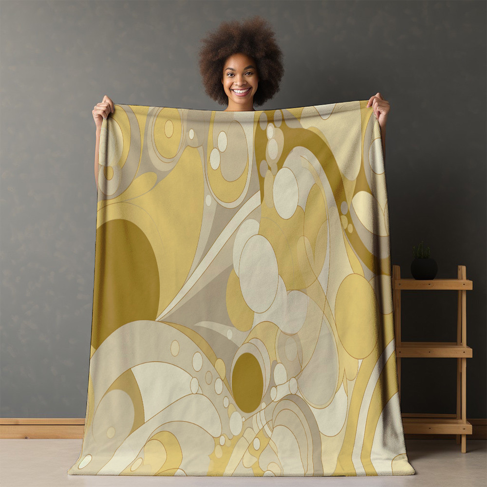 Yellow And White Background With Swirls Mid Century Printed Sherpa Fleece Blanket