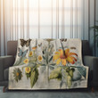Yellow Flower And Butterflies Printed Sherpa Fleece Blanket Botanical Floral Design