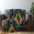 Yellow And Blue Moroccan Inspired Pattern Printed Sherpa Fleece Blanket Geometric Design
