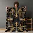 Yellow And Black Art Deco Pattern Printed Sherpa Fleece Blanket Geometric Design