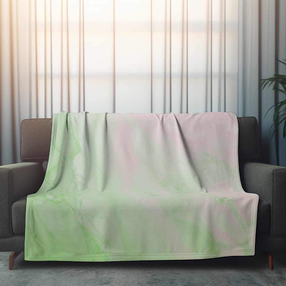 Baby Pink Fresh Green Marble Texture Design Printed Sherpa Fleece Blanket