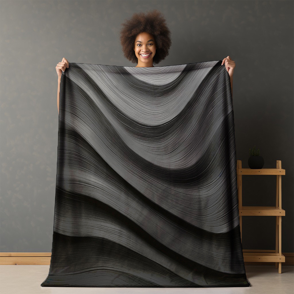 Abstract Black Lines Pattern Printed Printed Sherpa Fleece Blanket