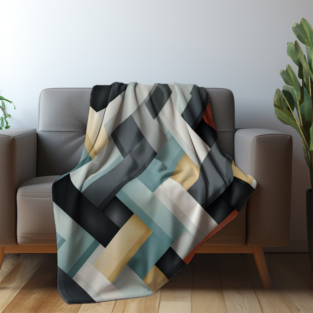 Abstract Pattern Of Geometric Printed Printed Sherpa Fleece Blanket