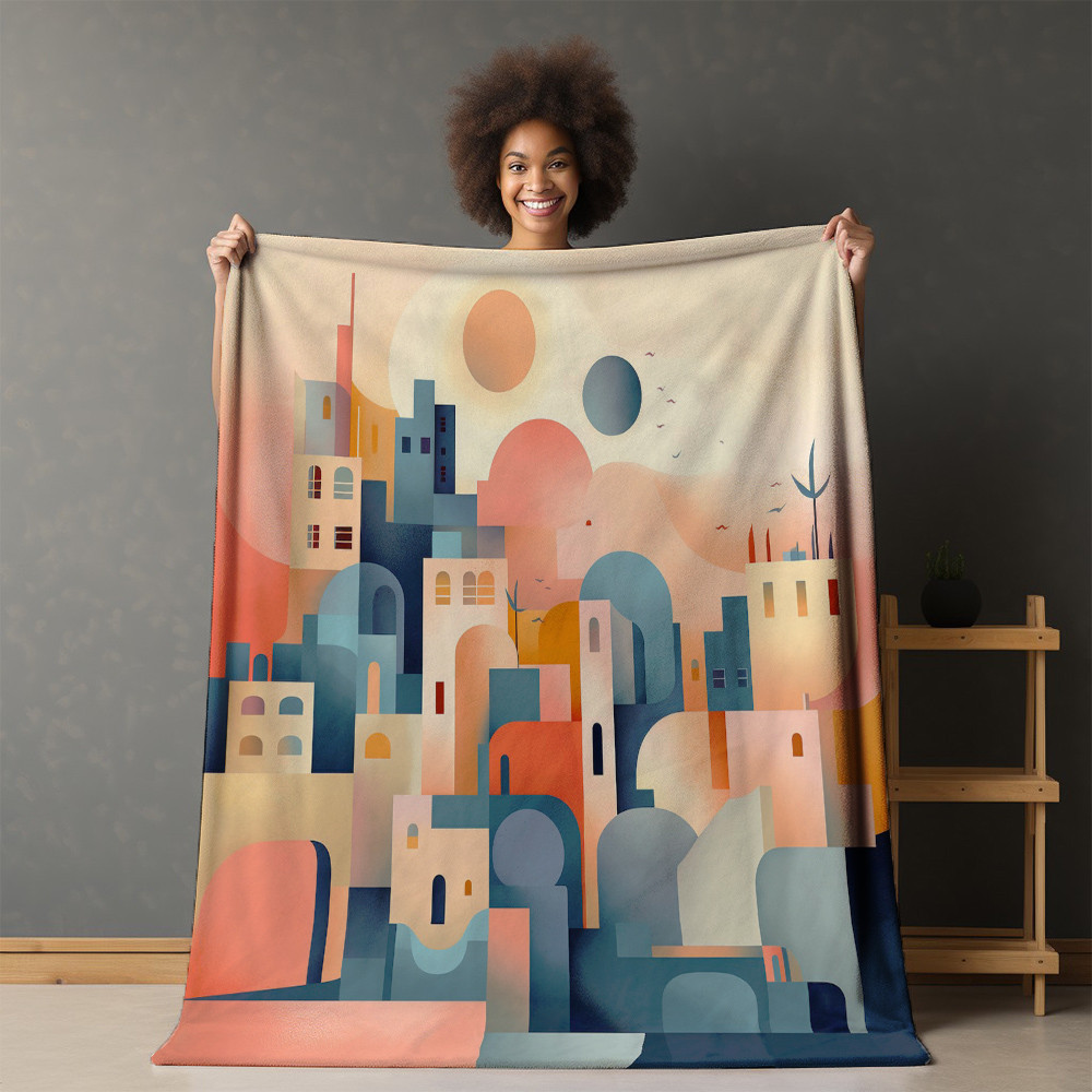 Abstract Minimalist Print Of Modern City Printed Printed Sherpa Fleece Blanket