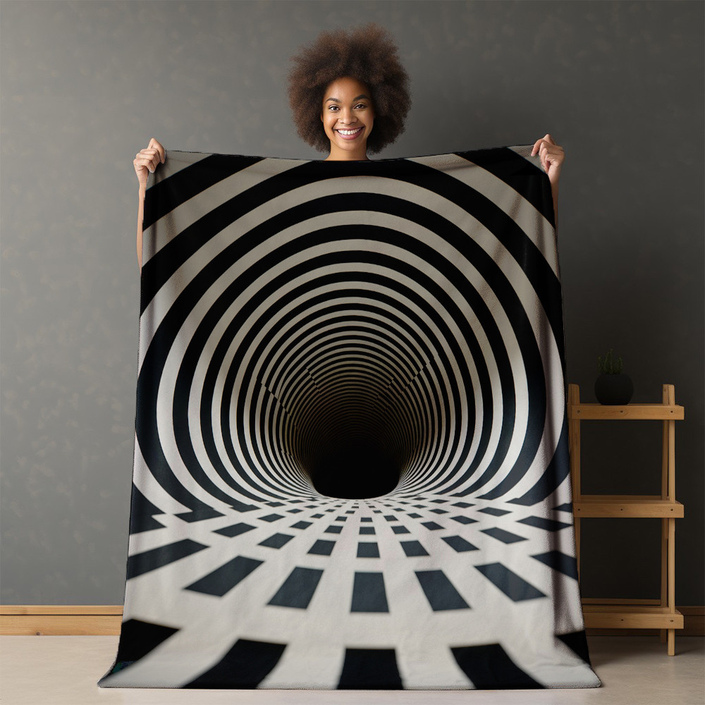 3D Bottomless Hole Optical Illusion Design Printed Sherpa Fleece Blanket