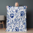 Blue Botanical Damask Seamless Pattern Design Printed Sherpa Fleece Blanket
