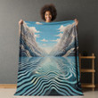 Expressive Line Landscape Optical Illusion Design Printed Sherpa Fleece Blanket