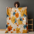 Azulejo Autumn Seamless Pattern On White Design Printed Sherpa Fleece Blanket