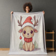 Cute Christmas Reindeer In Santa Hat Printed Printed Sherpa Fleece Blanket