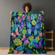 Cobolt Blue Purple Butterfly Animal Design Printed Sherpa Fleece Blanket