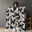 Classic Monochrome Butterfly Pattern Animal Design Printed Sherpa Fleece Blanket