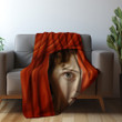 Boy Behind A Curtain Human Creepy Design Printed Sherpa Fleece Blanket