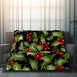 Holly Berries On Black Christmas Winter Pattern Design Printed Sherpa Fleece Blanket