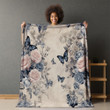 Elegant Rose Butterfly Vintage Floral Design Printed Sherpa Fleece Blanket