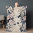 Elegant Rose Butterfly Vintage Floral Design Printed Sherpa Fleece Blanket