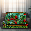 Holly Berries Stained Glass Christmas Winter Pattern Design Printed Sherpa Fleece Blanket