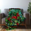 Holly Berries Stained Glass Christmas Winter Pattern Design Printed Sherpa Fleece Blanket