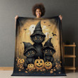 Cute Cats And Pumpkins In Halloween Night Printed Printed Sherpa Fleece Blanket