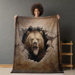 Fearsome Grizzly Bear Through Hole Animal Design Printed Sherpa Fleece Blanket