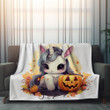 Cartoon Unicorn And Pumpkin Printed Printed Sherpa Fleece Blanket Halloween Design