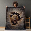 Grizzly Bear Through Hole Animal Design Printed Sherpa Fleece Blanket