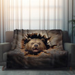 Grizzly Bear Through Hole Animal Design Printed Sherpa Fleece Blanket