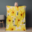 Bright Yellow Hibiscus Flowers Floral Design Printed Sherpa Fleece Blanket