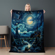 Castle In Starry Night Background Printed Printed Sherpa Fleece Blanket