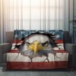 Eagle Looking Through American Flag Hole Patriotic Design Printed Sherpa Fleece Blanket