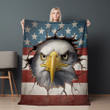 Eagle Looking Through American Flag Hole Patriotic Design Printed Sherpa Fleece Blanket