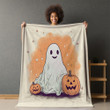 Ghost And Pumpkins Illustration Printed Printed Sherpa Fleece Blanket Halloween Design