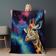 Graceful Giraffe Face Animal Galaxy Design Printed Sherpa Fleece Blanket