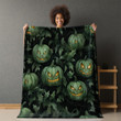 Green Jack O Lantern Halloween Design Printed Sherpa Fleece Blanket