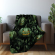 Green Jack O Lantern Halloween Design Printed Sherpa Fleece Blanket