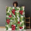 Charming Holly Berries Christmas Winter Pattern Design Printed Sherpa Fleece Blanket