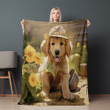 Cute Dog With Hat Sunflowers Pattern Printed Printed Sherpa Fleece Blanket