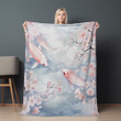 Cherry Blossom Koi Fish Animal Floral Design Printed Sherpa Fleece Blanket